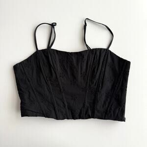 Jason Wu Cotton Eyelet Spaghetti Strap Side Zip Black Bustier Crop Top L‎